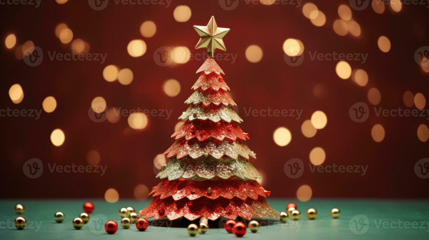 christmas tree xmas holiday decoration with glitter bokeh background, generative ai photo