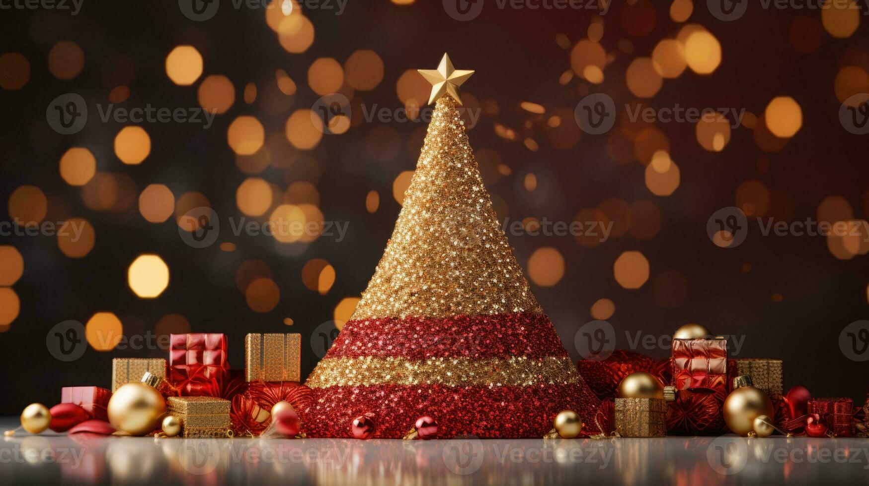 christmas tree xmas holiday decoration with glitter bokeh background, generative ai photo