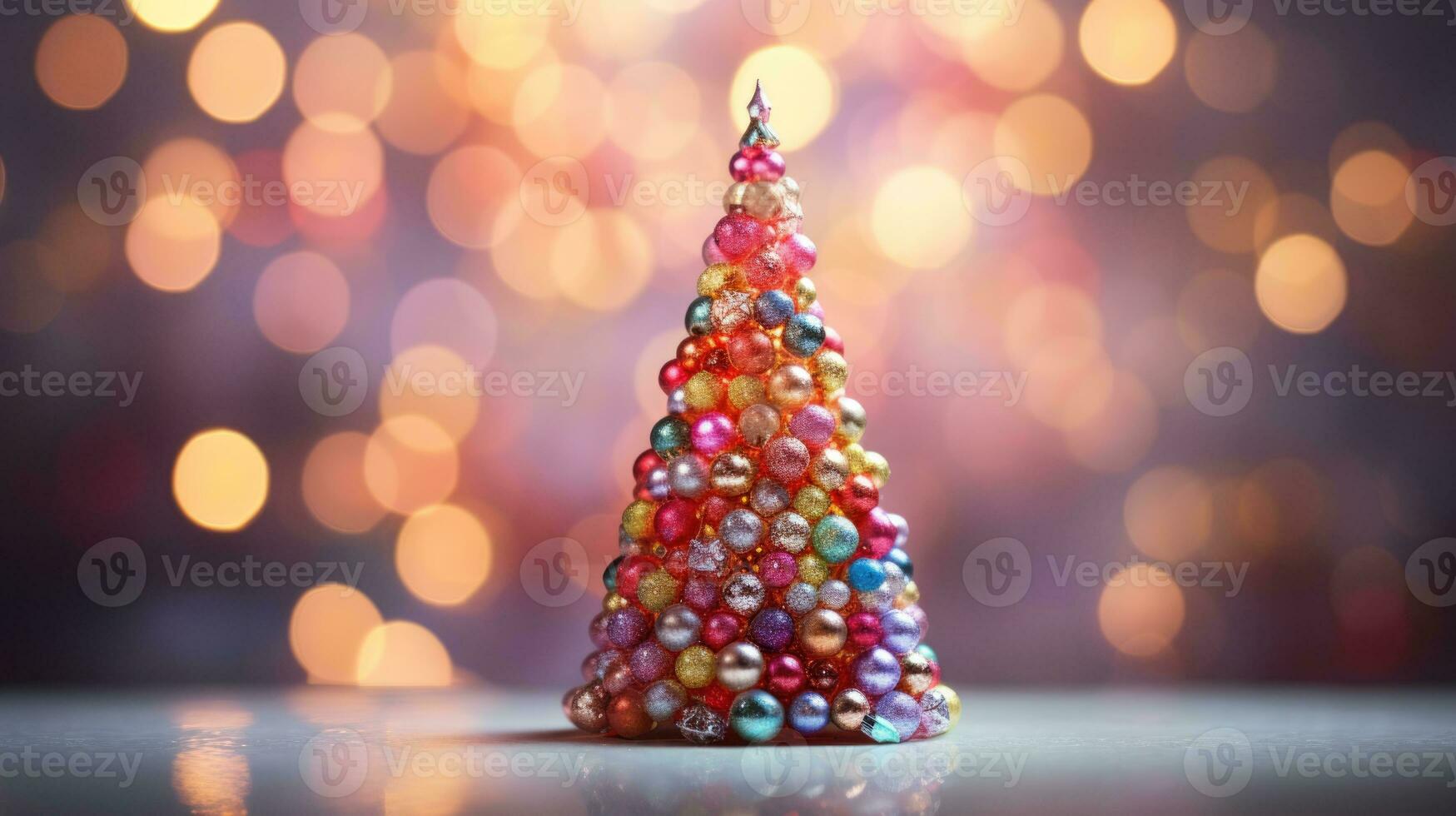 christmas tree xmas holiday decoration with glitter bokeh background, generative ai photo