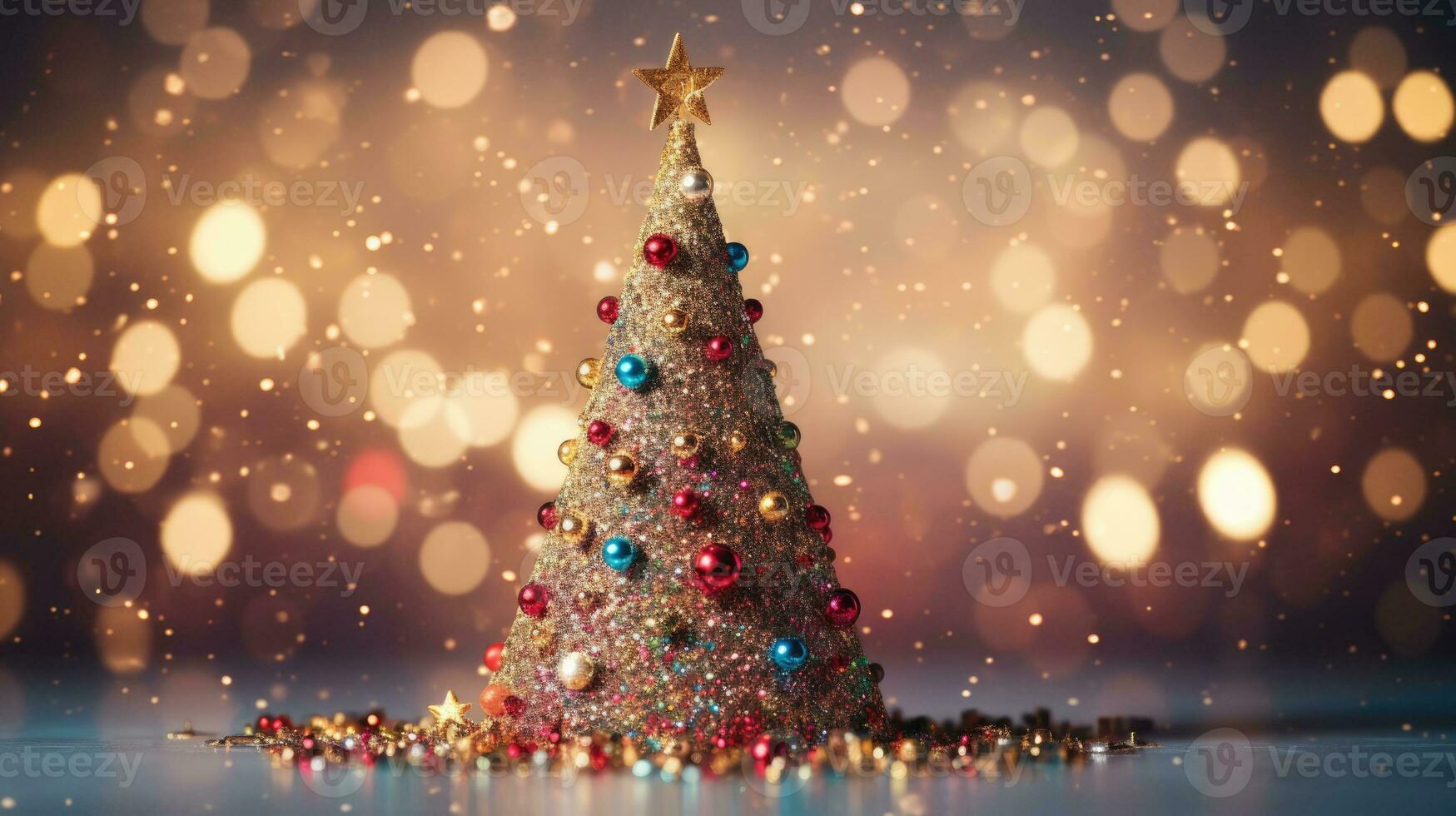 christmas tree xmas holiday decoration with glitter bokeh background, generative ai photo