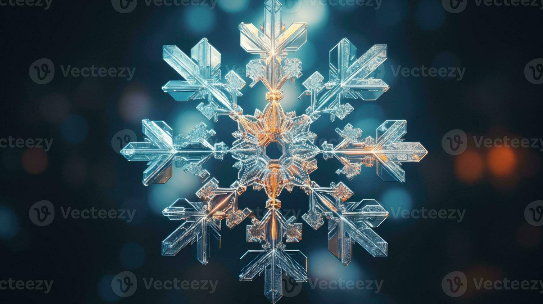 Extreme close up of snowflake, generated ai photo