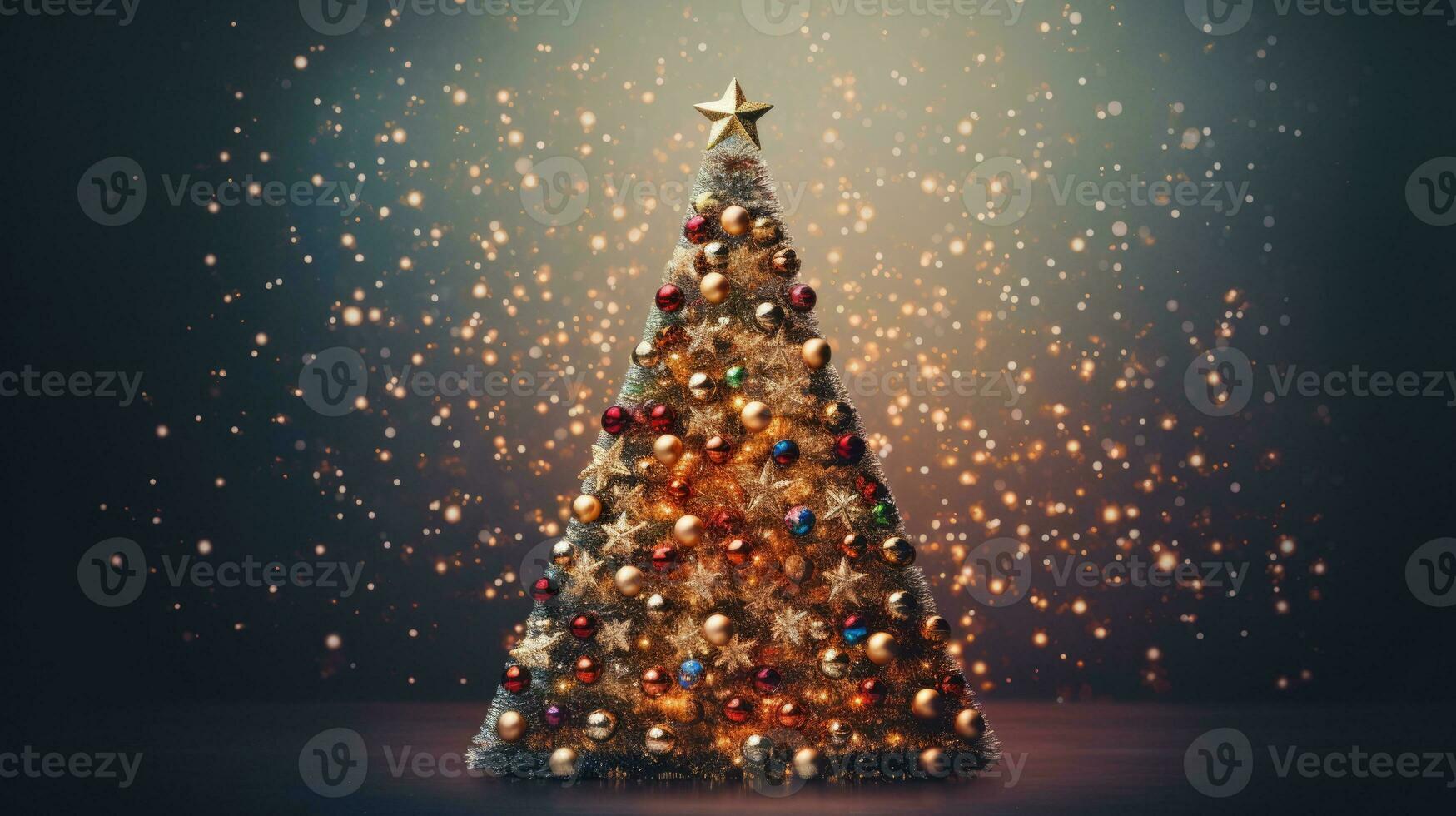 christmas tree xmas holiday decoration with glitter bokeh background, generative ai photo