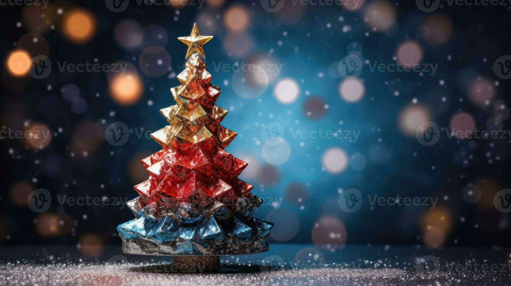 christmas tree xmas holiday decoration with glitter bokeh background, generative ai photo