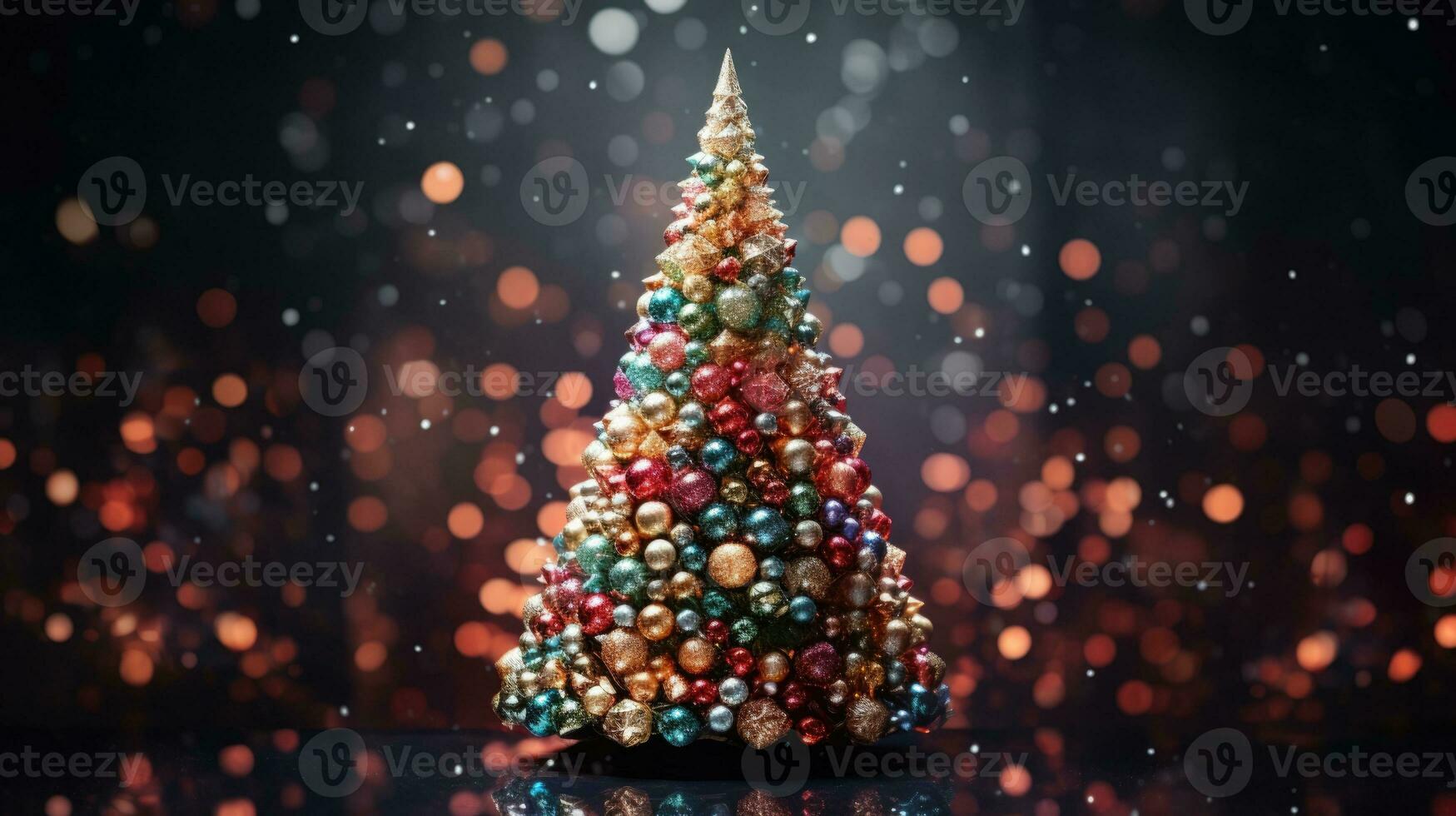 christmas tree xmas holiday decoration with glitter bokeh background, generative ai photo
