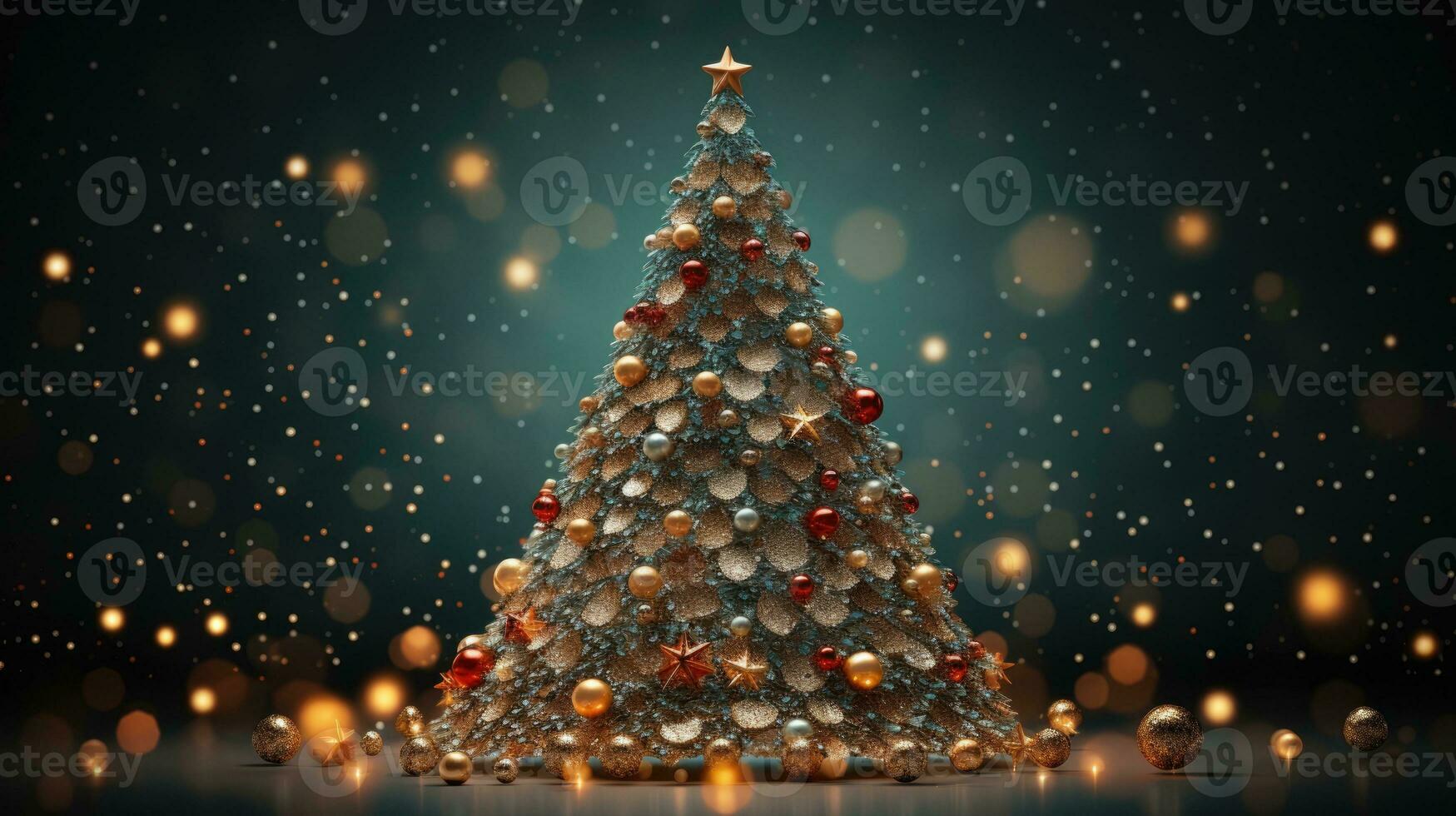 christmas tree xmas holiday decoration with glitter bokeh background, generative ai photo