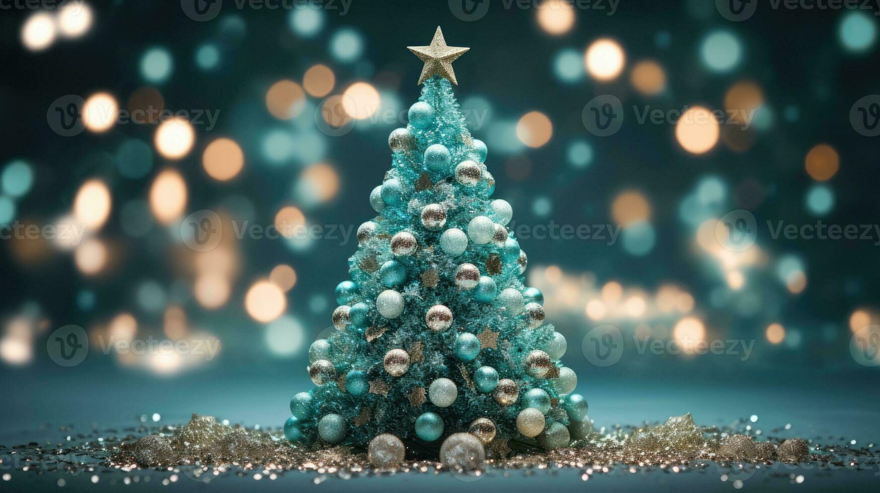 christmas tree xmas holiday decoration with glitter bokeh background, generative ai photo