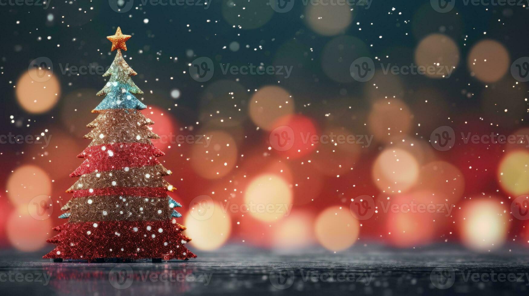 christmas tree xmas holiday decoration with glitter bokeh background, generative ai photo