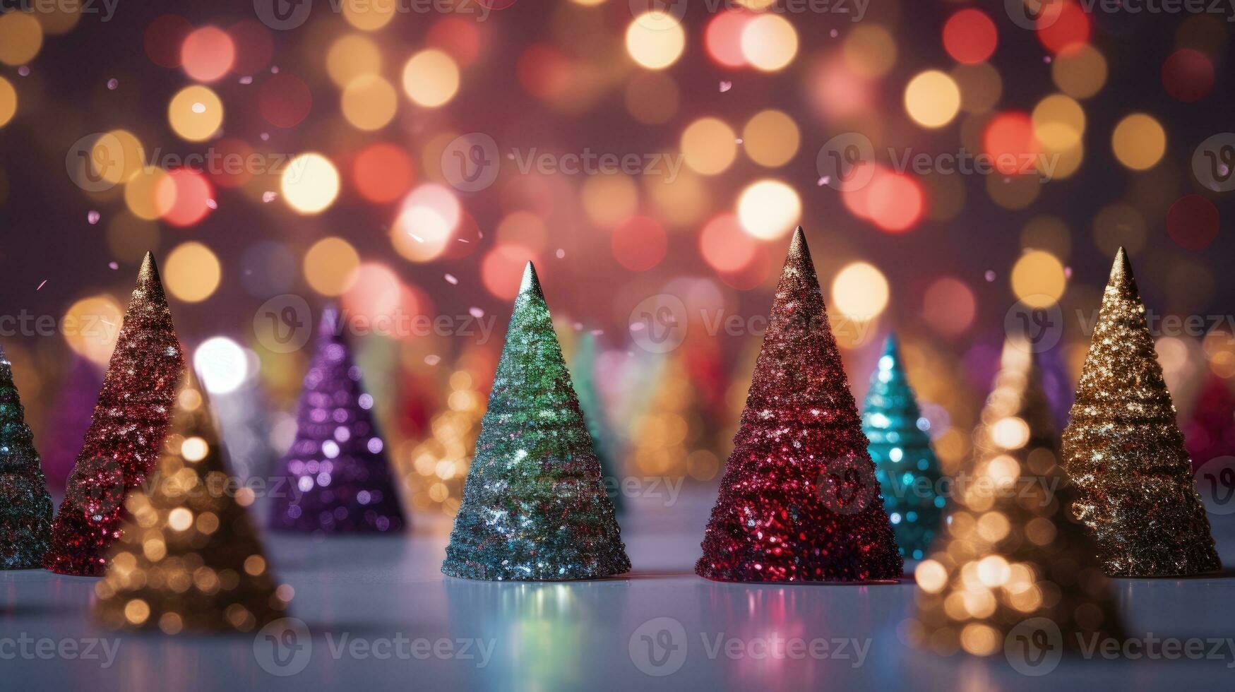 christmas tree xmas holiday decoration with glitter bokeh background, generative ai photo