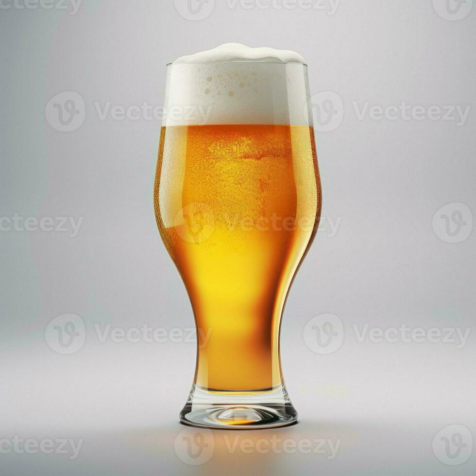 Glass of beer with bubbles isolated on white background. Studio shot.Glass of beer with bubbles isolated on white background. Studio shot. Generative AI photo