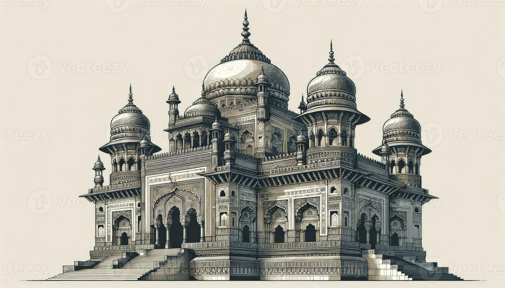 Historic architectural landmark adorned with intricate carvings, domes, and arches. This stone structure signifies the grandeur and craftsmanship of ancient architectural styles. AI Generative photo