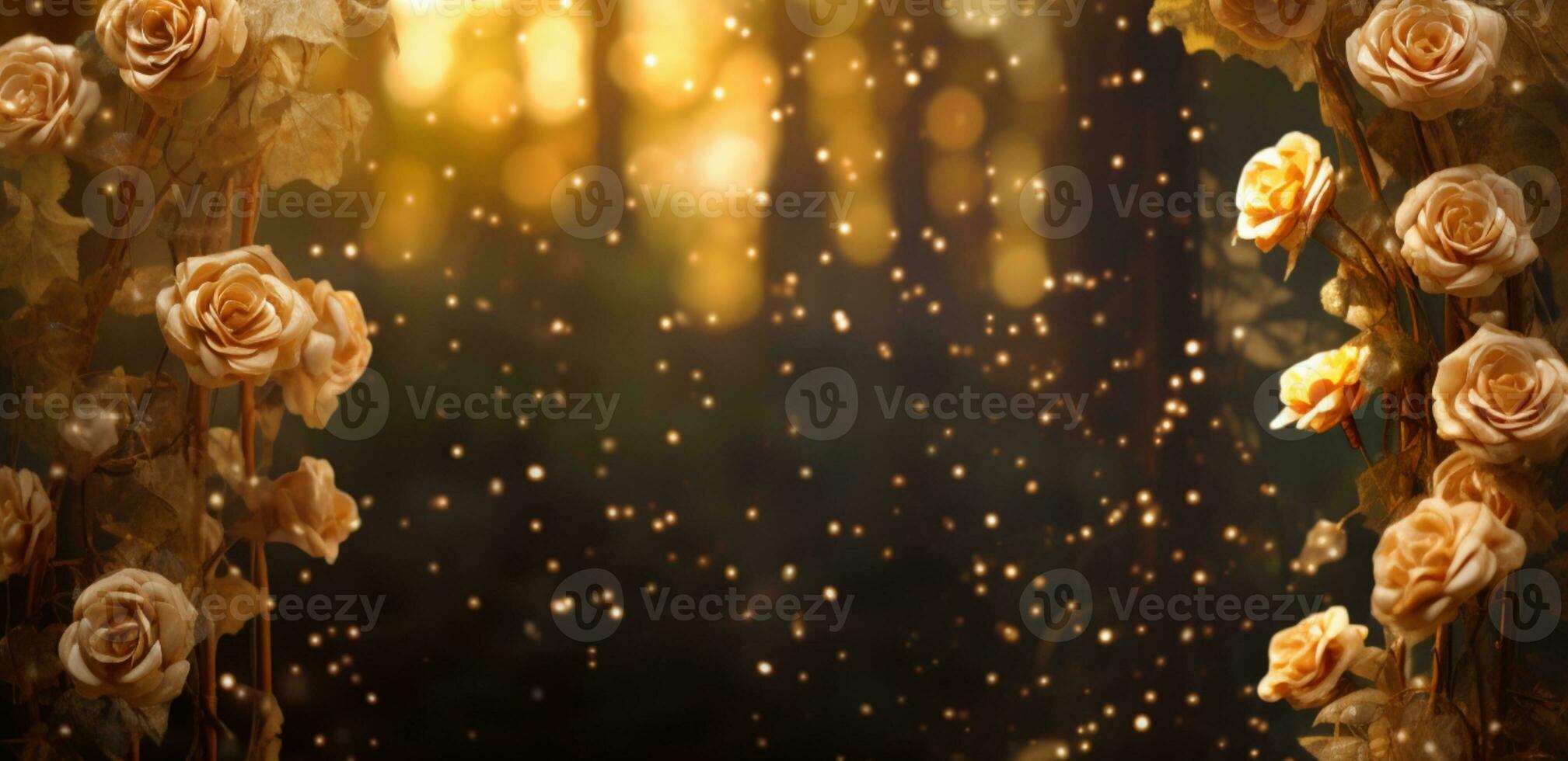 AI Generated Golden Flower Background with Copy Space photo