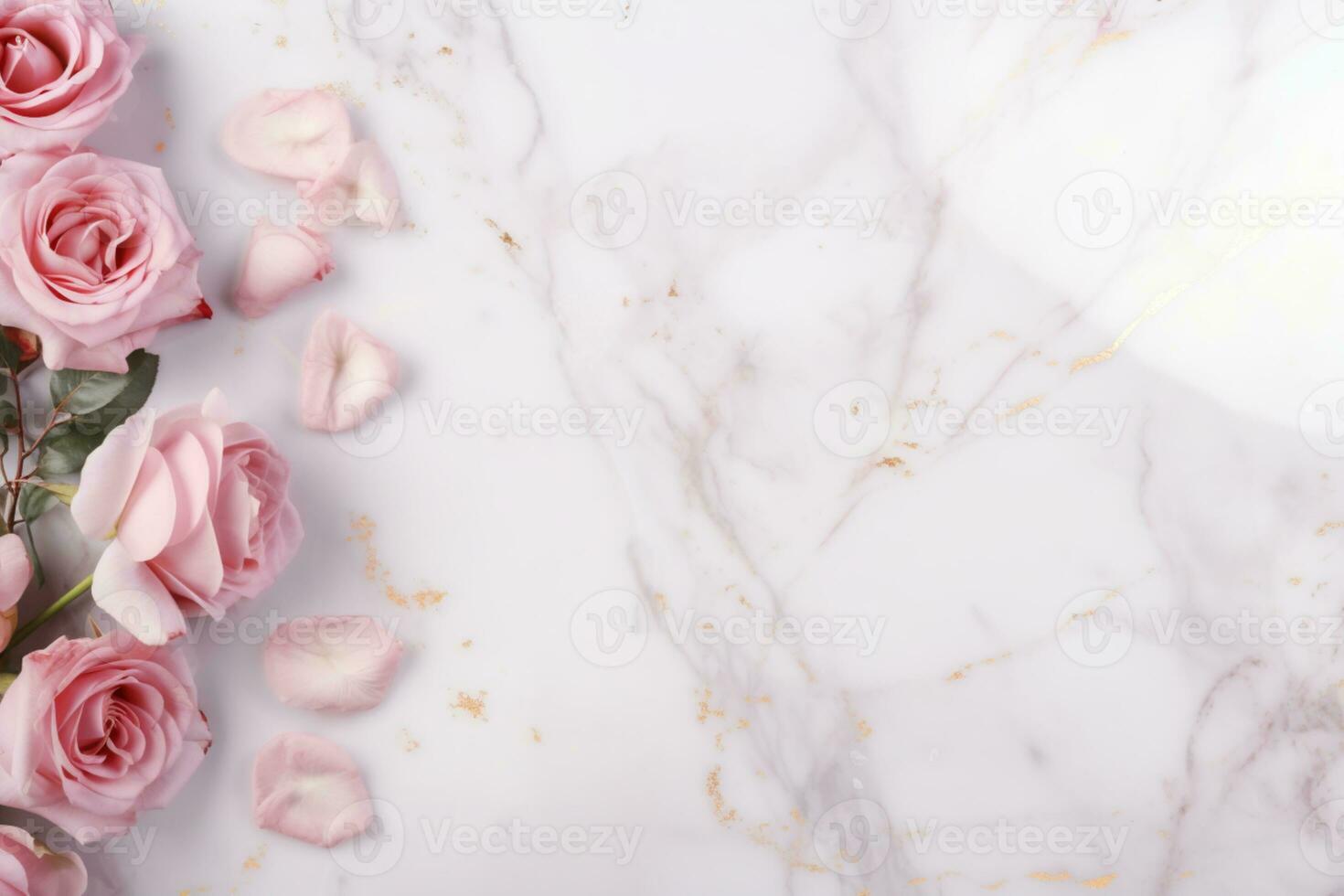AI Generated Roses on Marble with Copy Space photo