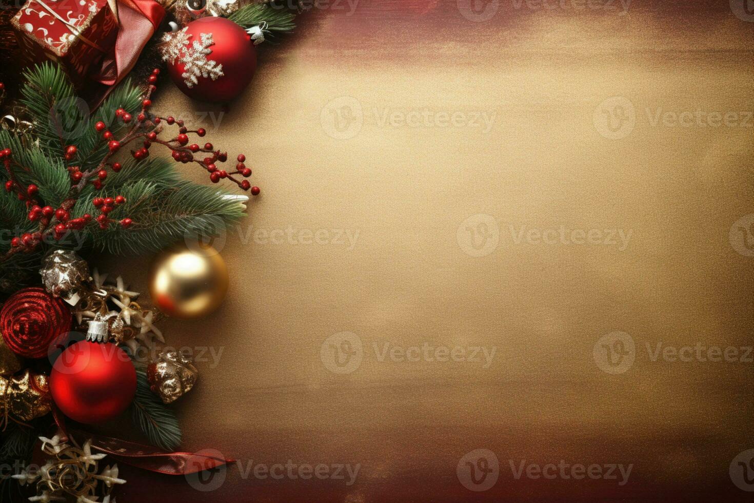 AI Generated Christmas Background with Baubles and copy space photo