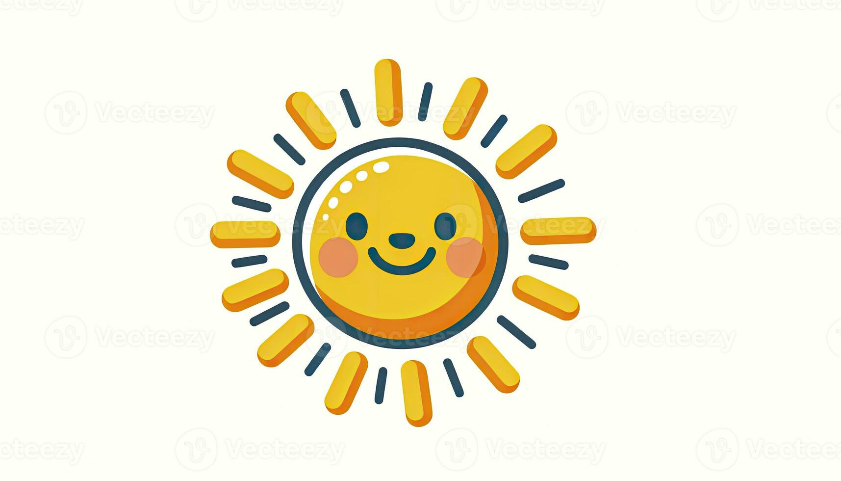 Clipart of a cheerful sun with a smiling face and radiating sunrays. The sun's colors transition from bright yellow to warm orange, making it perfect for various themed projects. AI Generated photo