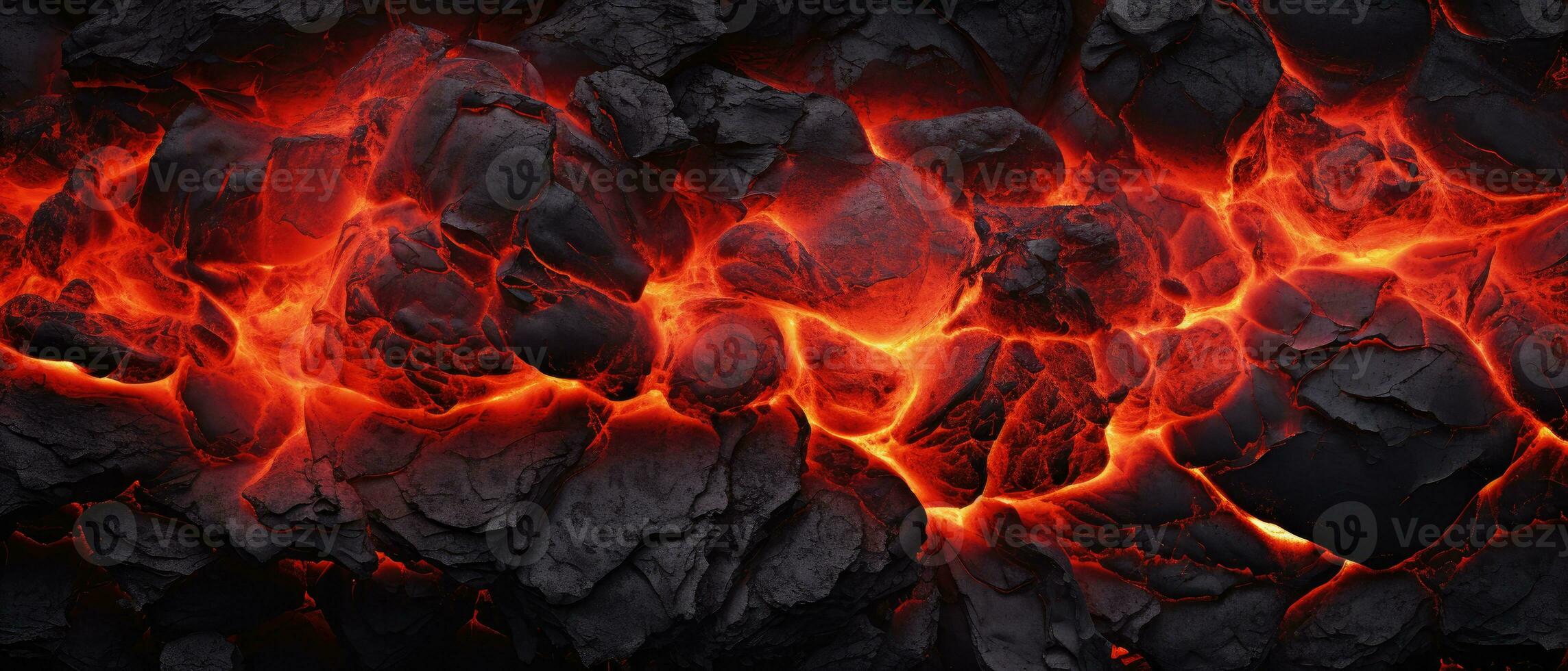 Hot glowing volcano lava, black orange heat background, AI generated photo