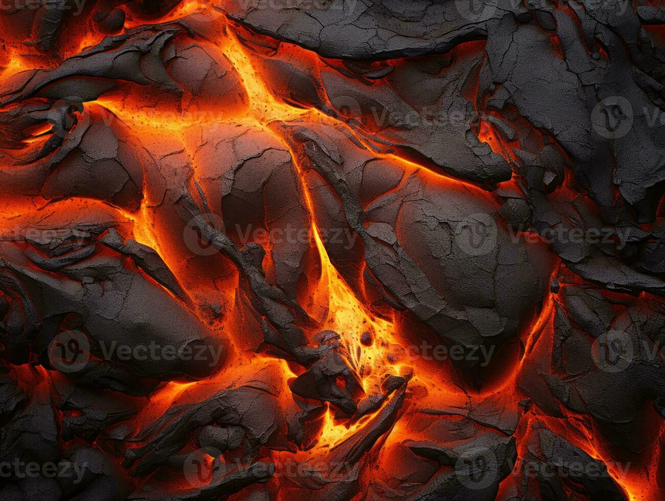 Hot glowing volcano lava, black orange heat background, AI generated photo