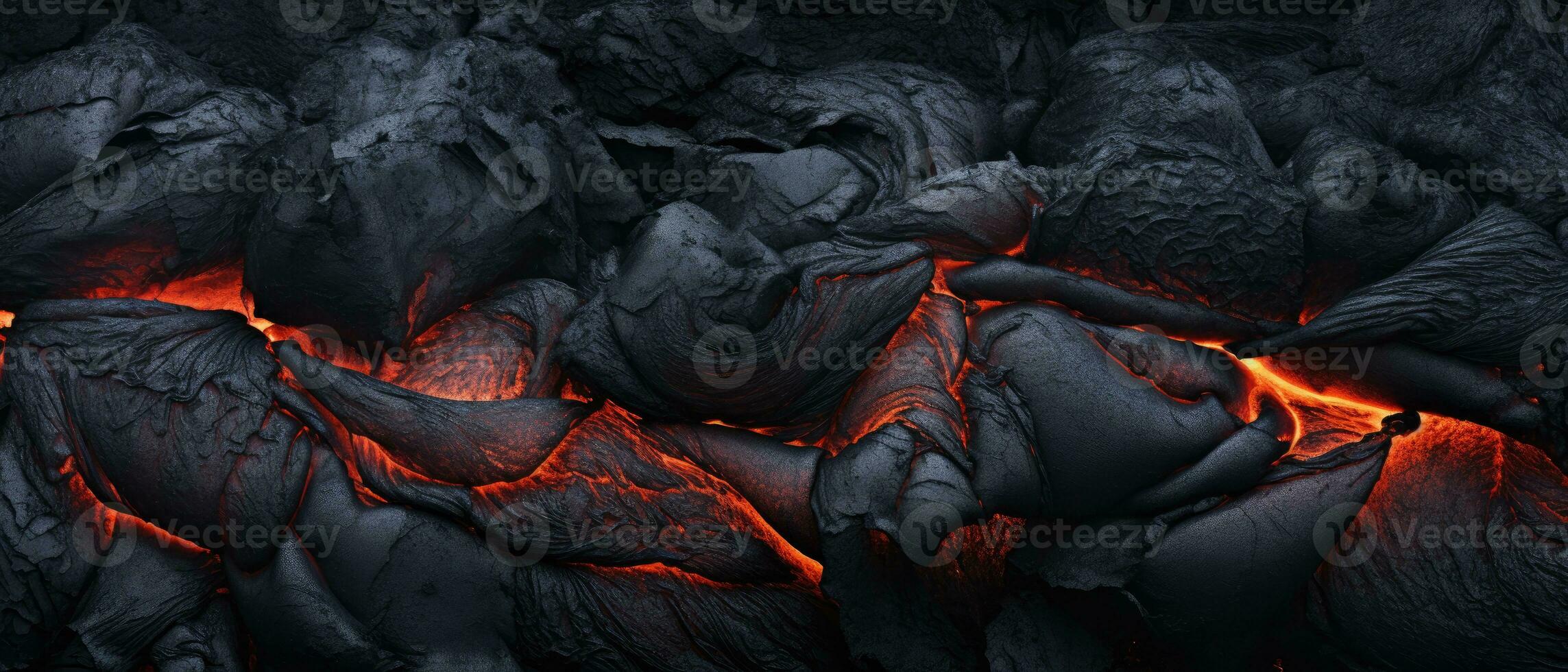 Hot glowing volcano lava, black orange heat background, AI generated photo