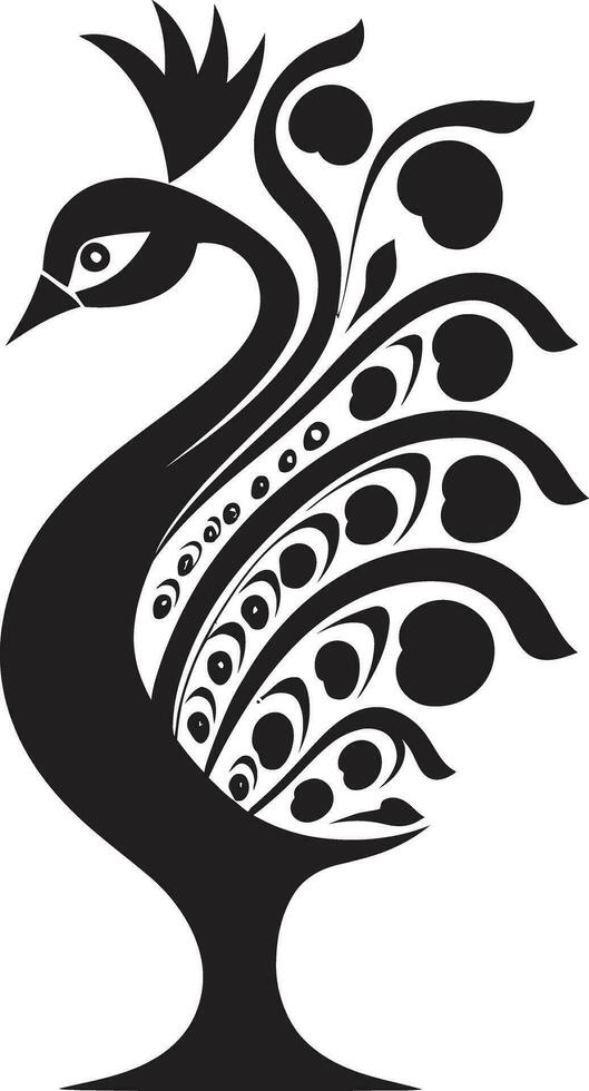 Elegant Intrigue Unleashed Peacock Heraldry in Vector Inkwell Fantasy Black Emblem Profile