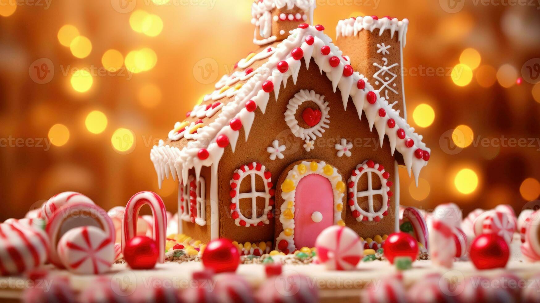 pan de jengibre casa con Navidad decoración Navidad fiesta dulces, generativo ai foto