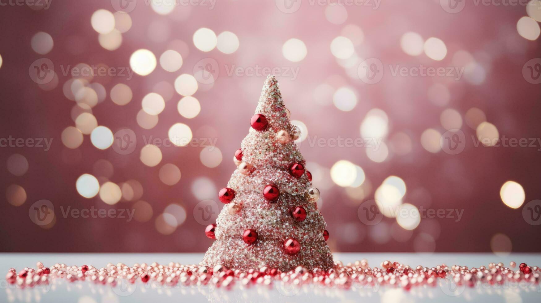 christmas tree xmas holiday decoration with glitter bokeh background, generative ai photo