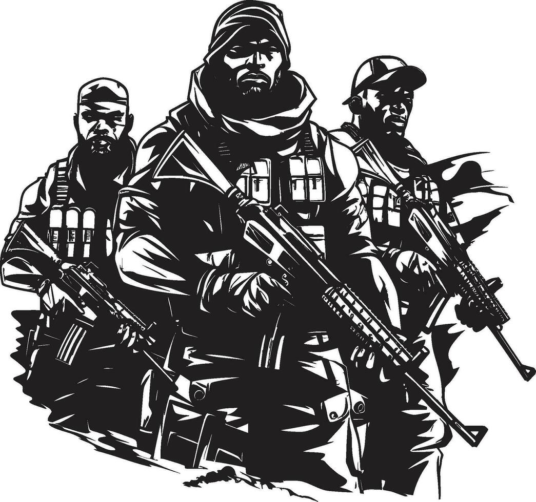 Defenders of the Unseen Monochromatic Vector Showcasing Courageous Vigil Valor in the Night Black Vector Portrait of Silent Guardians