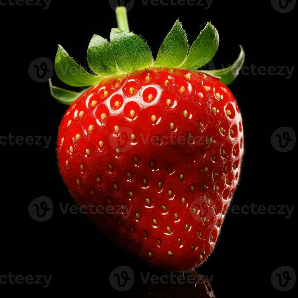 Perfect red ripe strawberry with leaf isolate, AI Generative photo