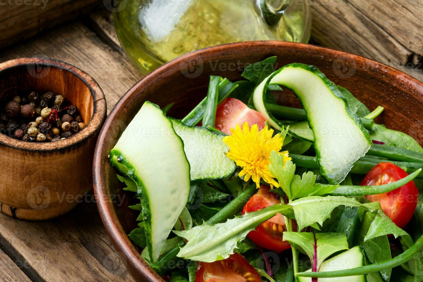 Spring salad with dandelions photo