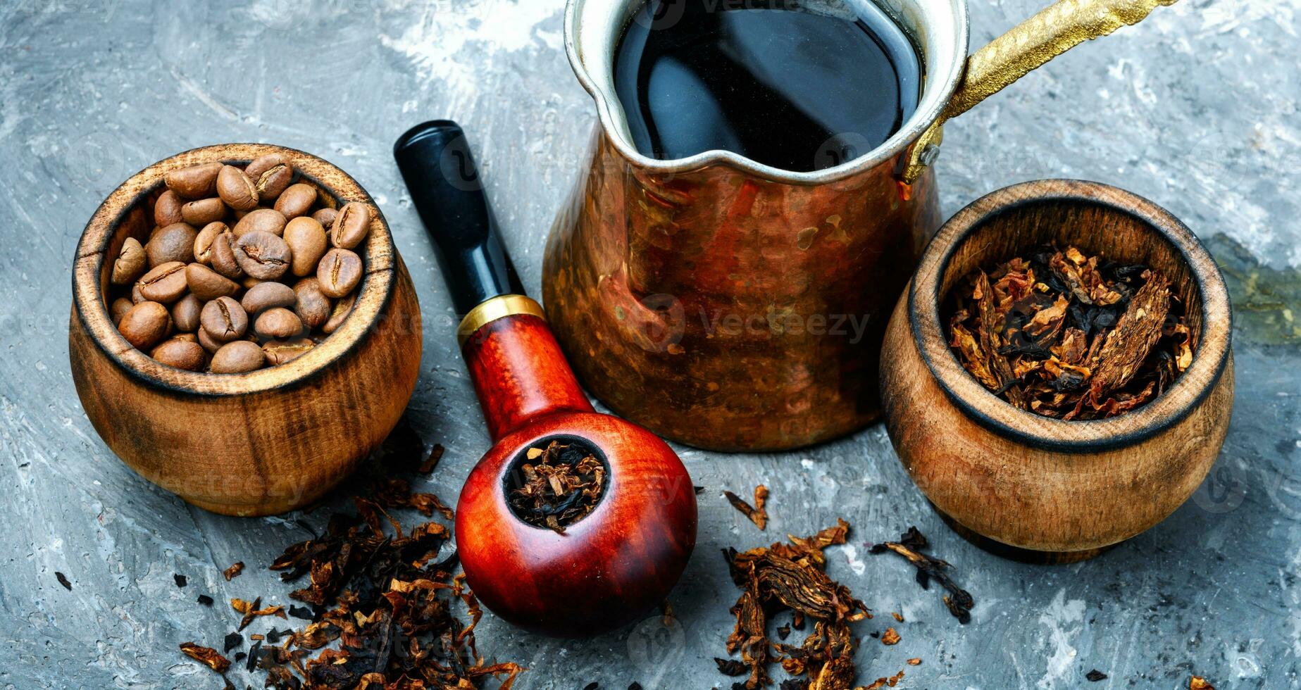 Smoking pipe and coffee photo