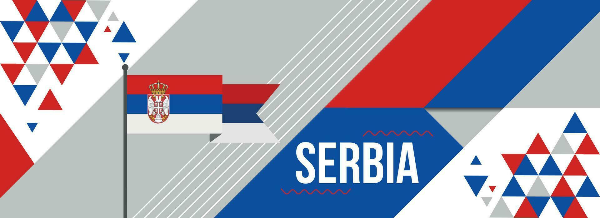 Serbia national or independence day banner design for country celebration. Flag of Serbia  with modern retro design and abstract geometric icons. Vector illustration.