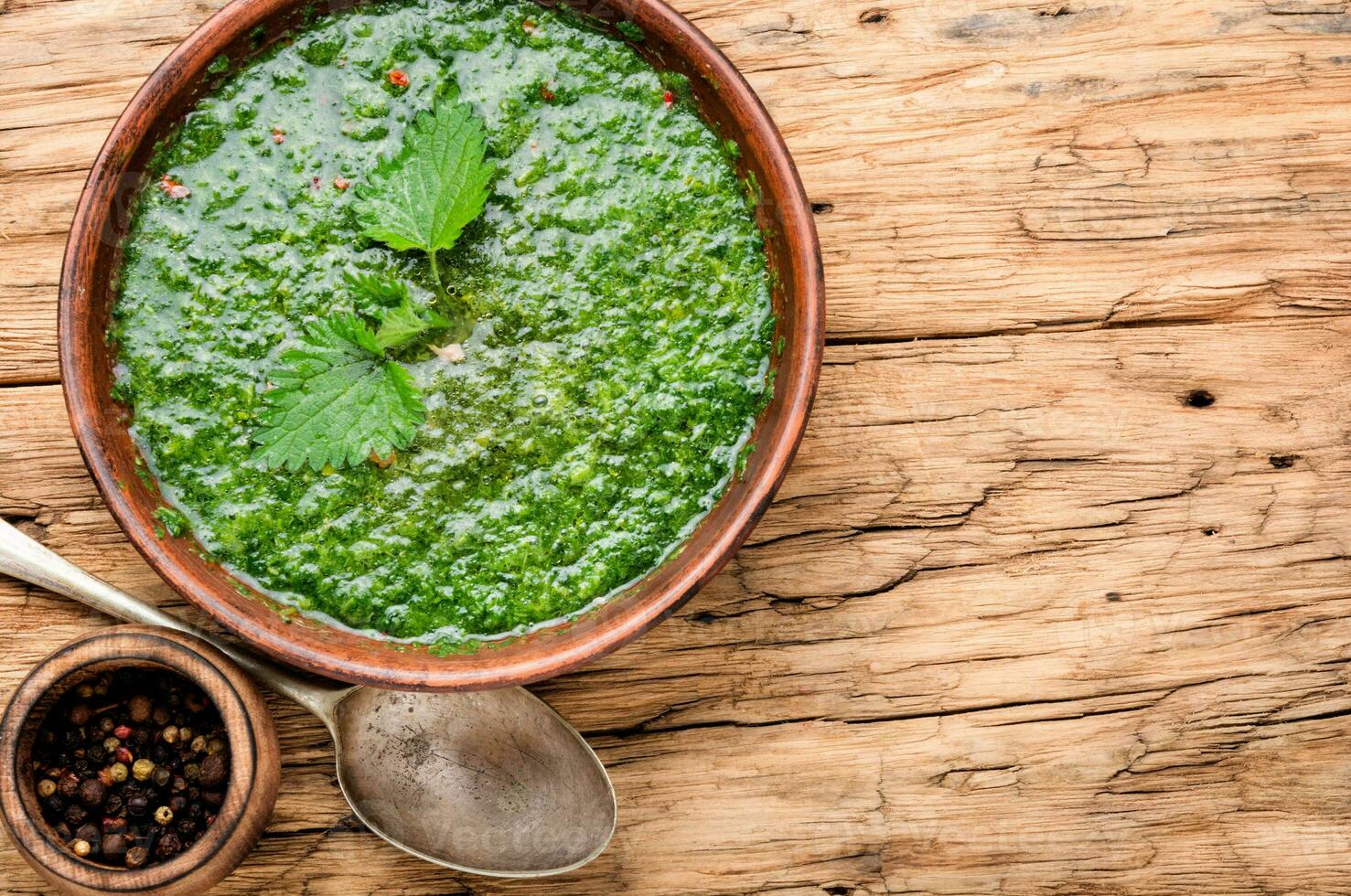 Russian traditional nettle soup photo
