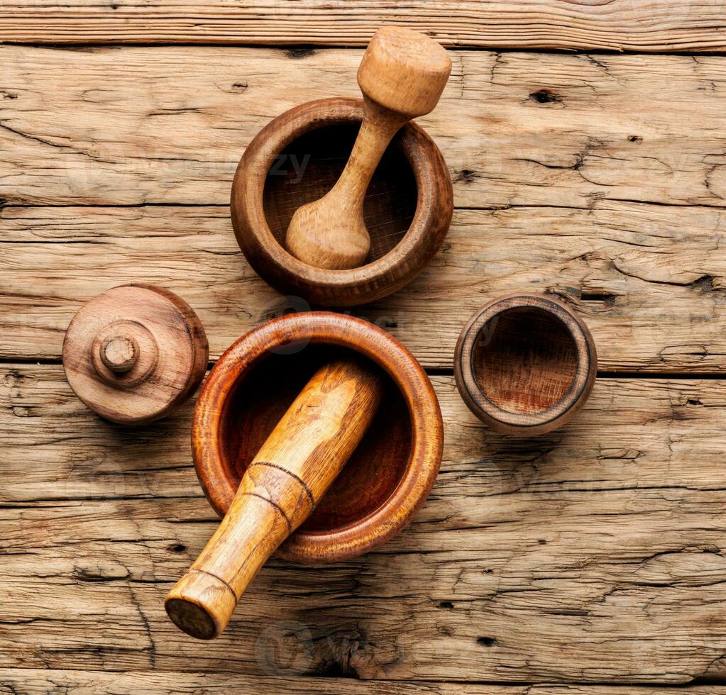 Wooden mortar and pestle photo