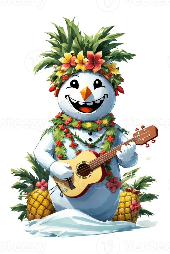 snowman in hawaiian costume christmas artwork on white background photo