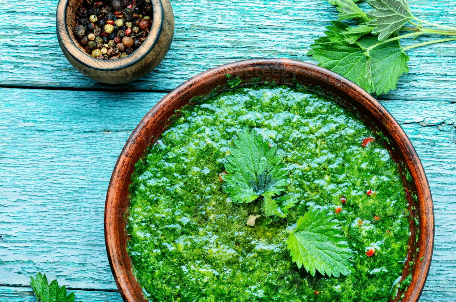 Russian traditional nettle soup photo