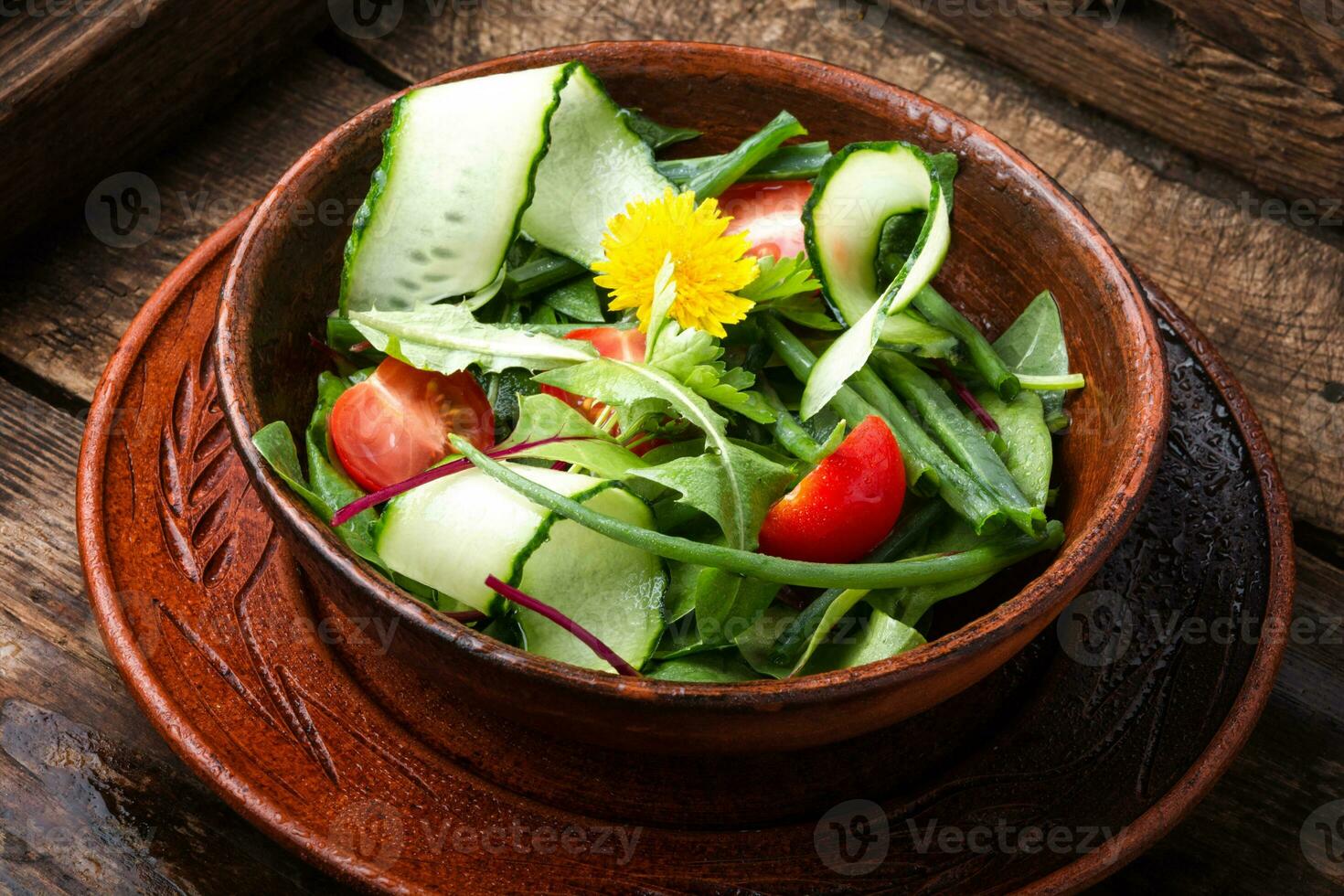 Spring salad with dandelions photo