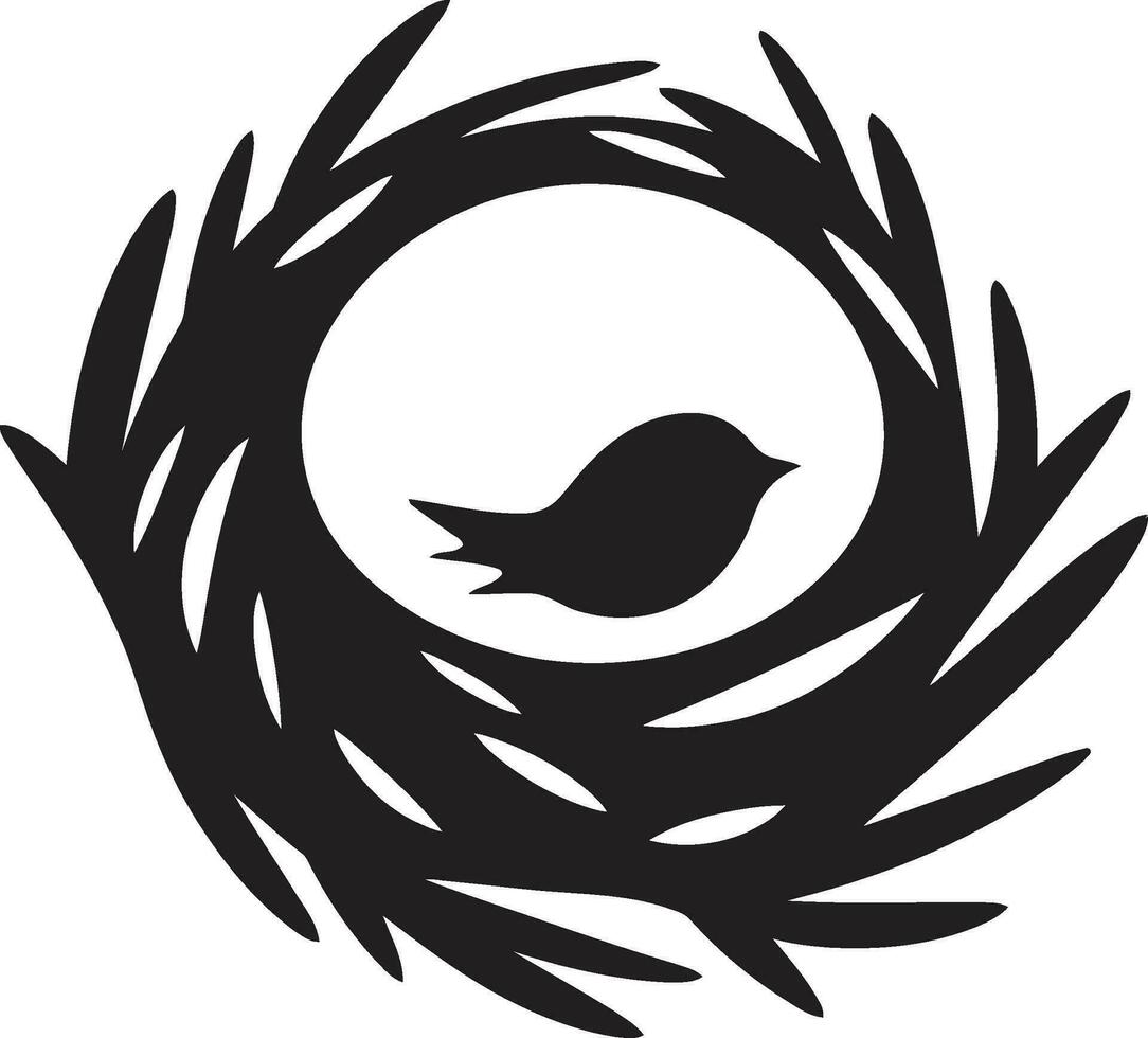 estético refugio negro pájaro nido logo arte anidamiento en estilo negro vector pájaro nido emblema