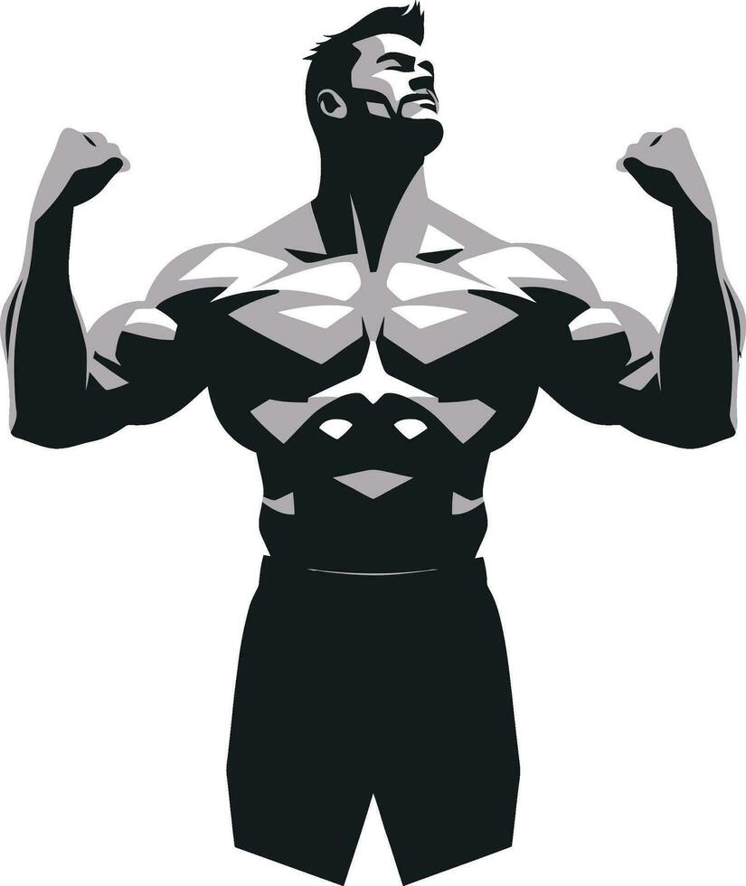 Champions Power Black Vector Design of Bodybuilding Dominance Defined Physique Monochromatic Vector of Muscular Form