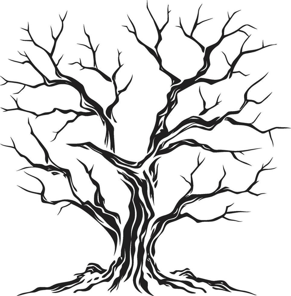 Shadows of Solitude Monochromatic Artistry in Black Vector Withered Majesty Depiction of a Lifeless Tree in Monochrome