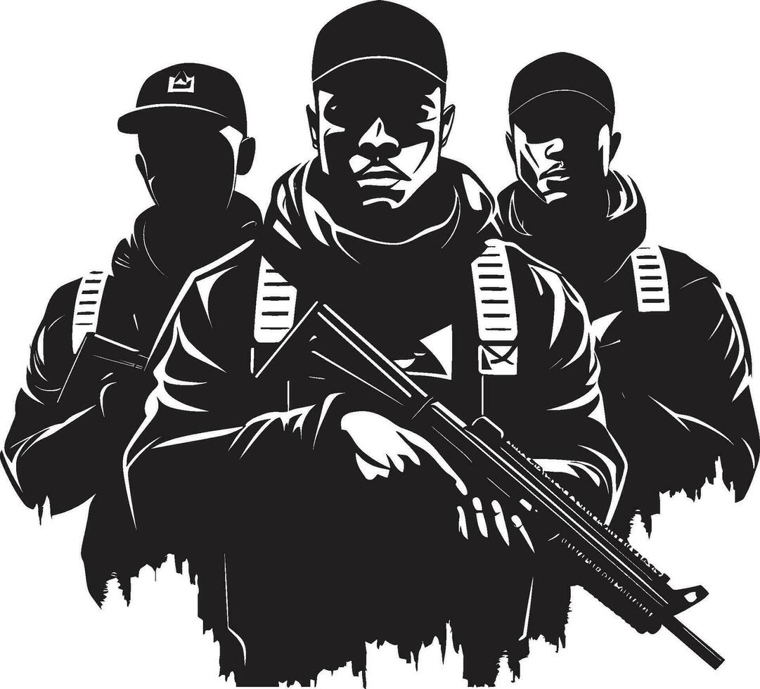 Guardians of Silence Black Vector Depiction of Unseen Watch Valor in the Dark Monochrome Vector Tribute to Invisible Protectors
