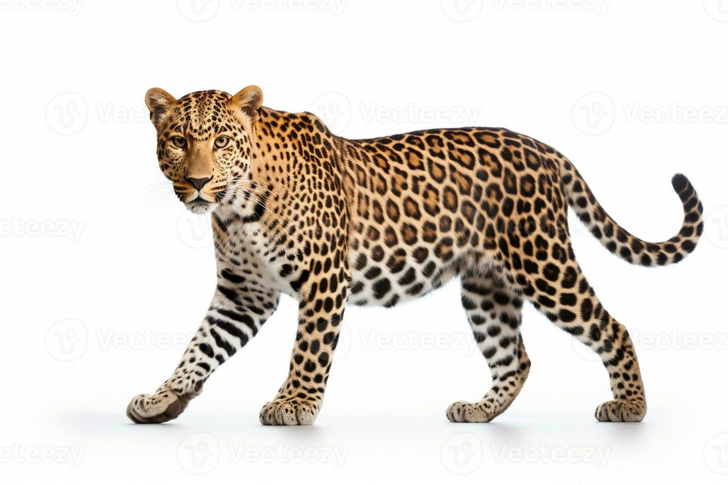 Leopard isolated on white background. Side view. 3D illustration. AI Generated photo