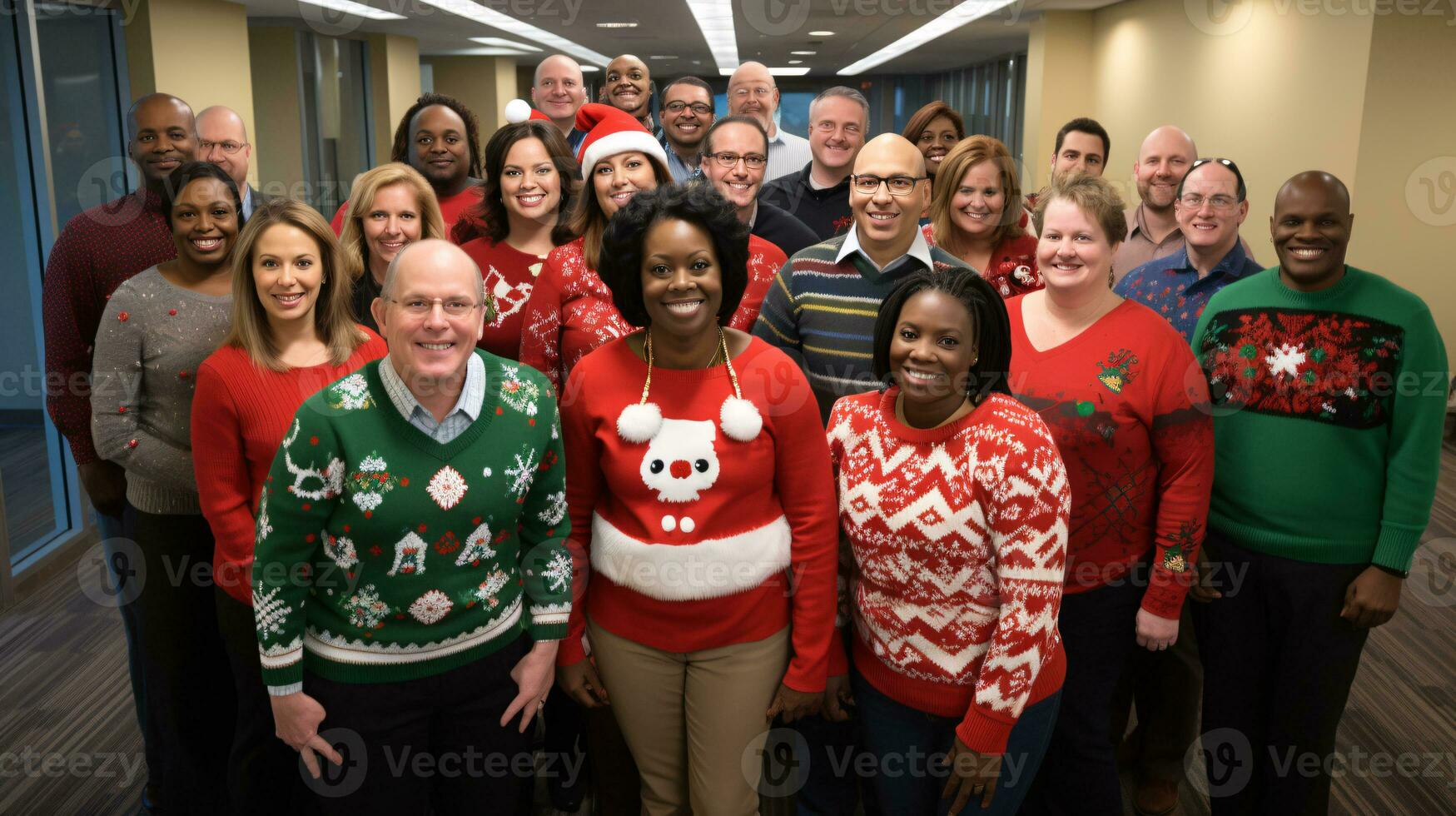 ai generativo negocio personas en Navidad oficina social reunión, reunión, fiesta foto