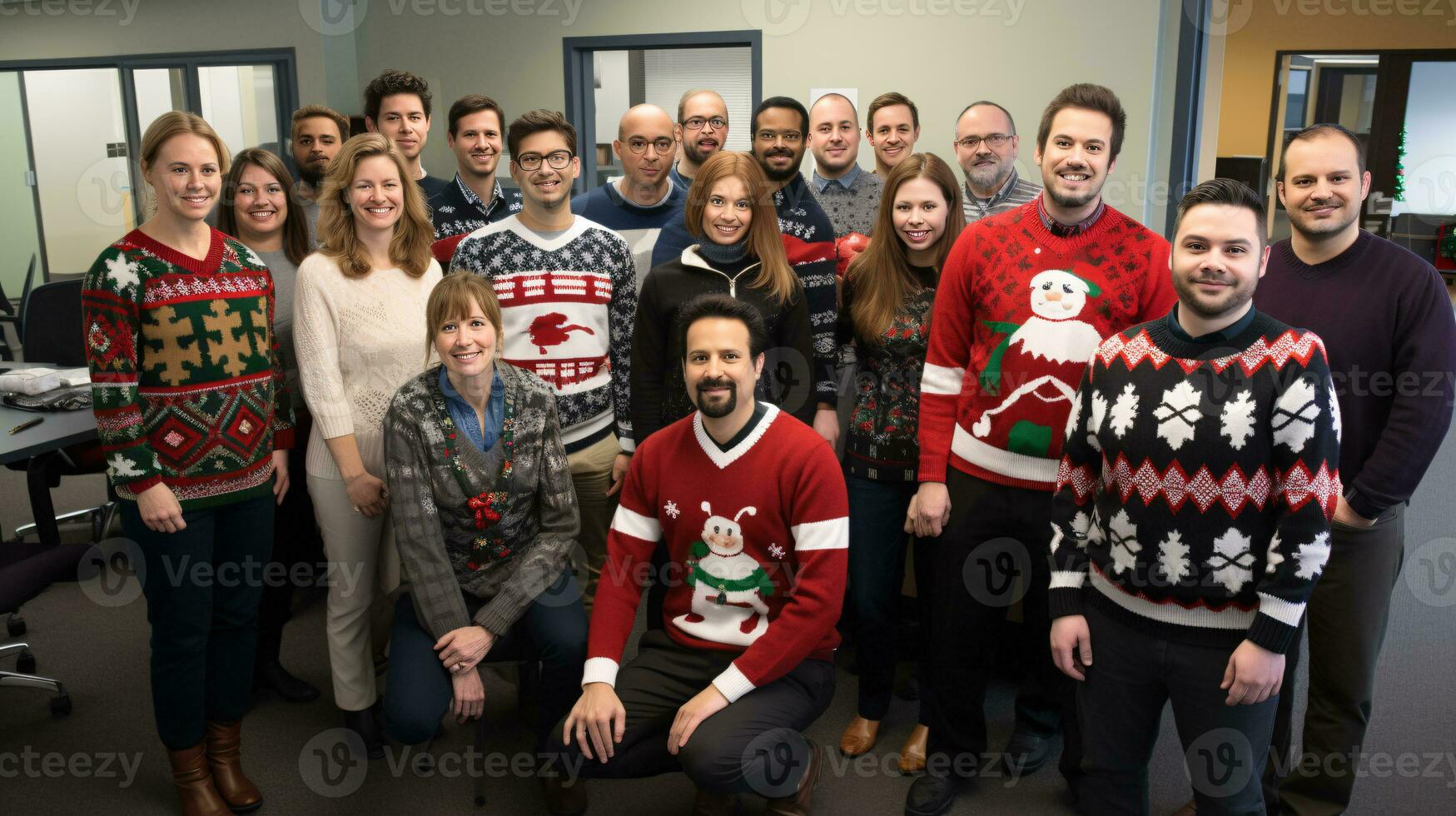 ai generativo negocio personas en Navidad oficina social reunión, reunión, fiesta foto