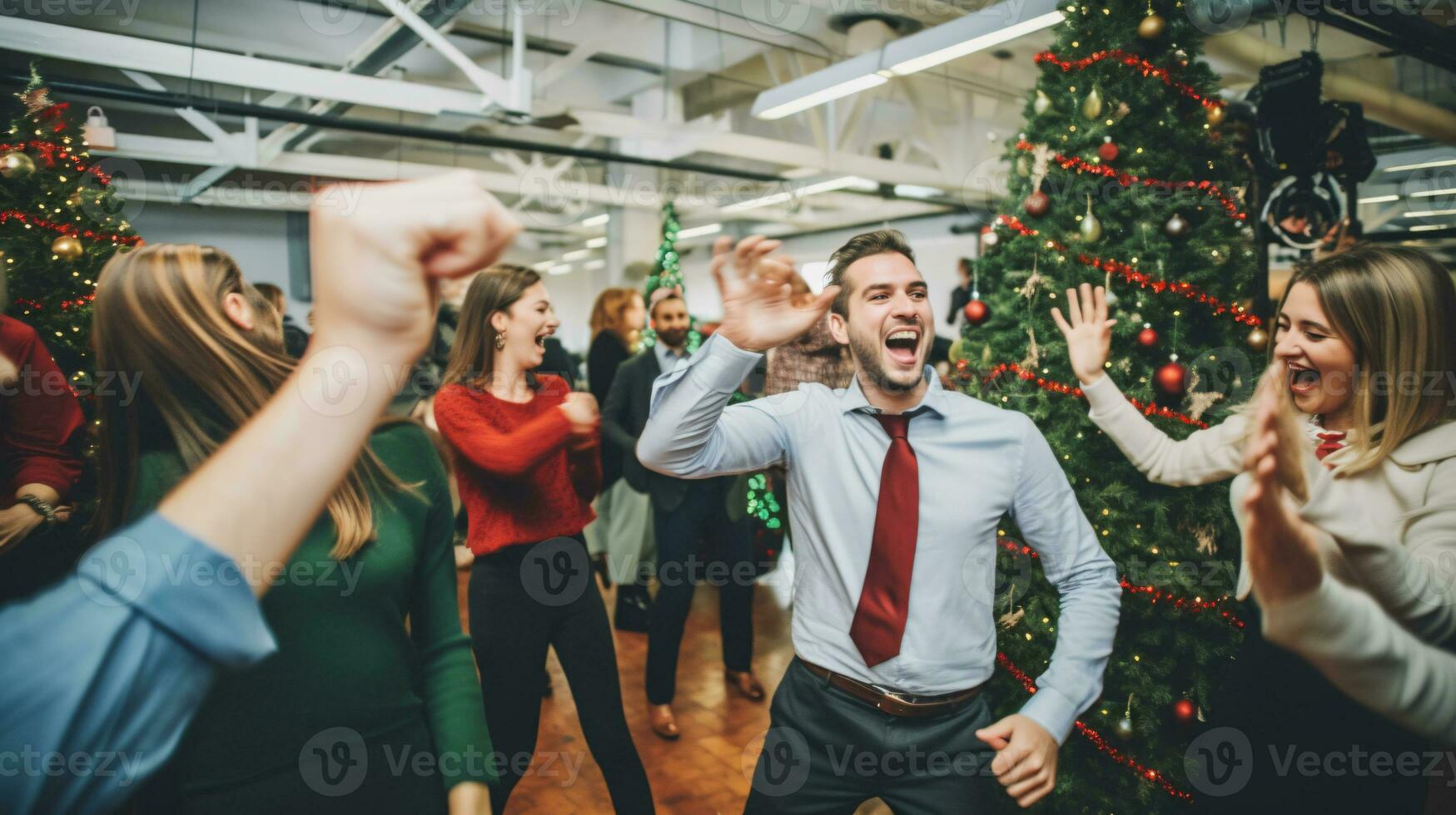 ai generativo negocio personas en Navidad oficina social reunión, reunión, fiesta foto