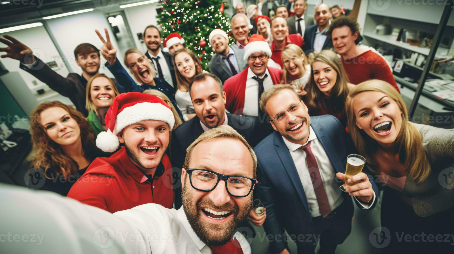 ai generativo negocio personas en Navidad oficina social reunión, reunión, fiesta foto