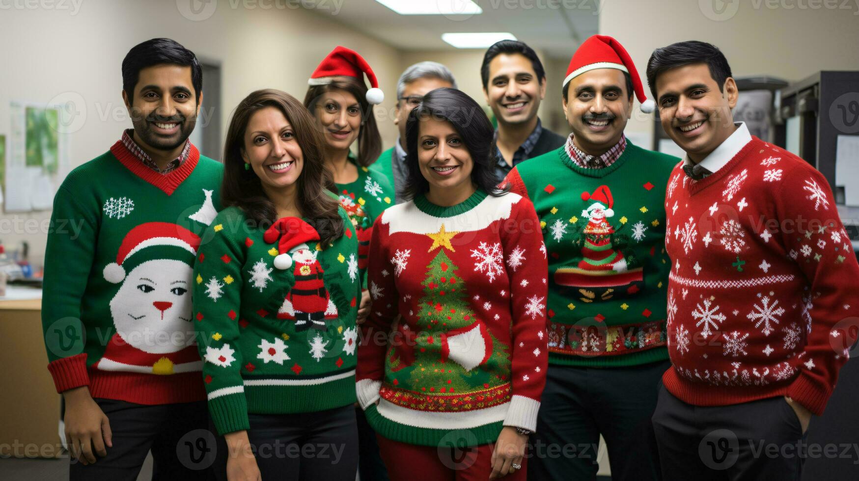 ai generativo negocio personas en Navidad oficina social reunión, reunión, fiesta foto