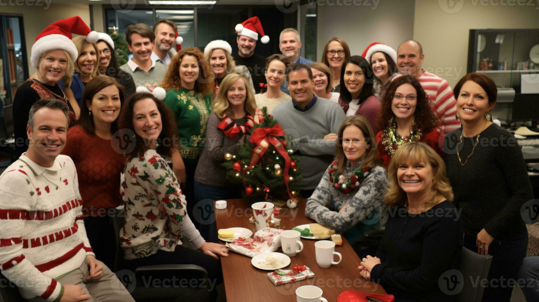 ai generativo negocio personas en Navidad oficina social reunión, reunión, fiesta foto