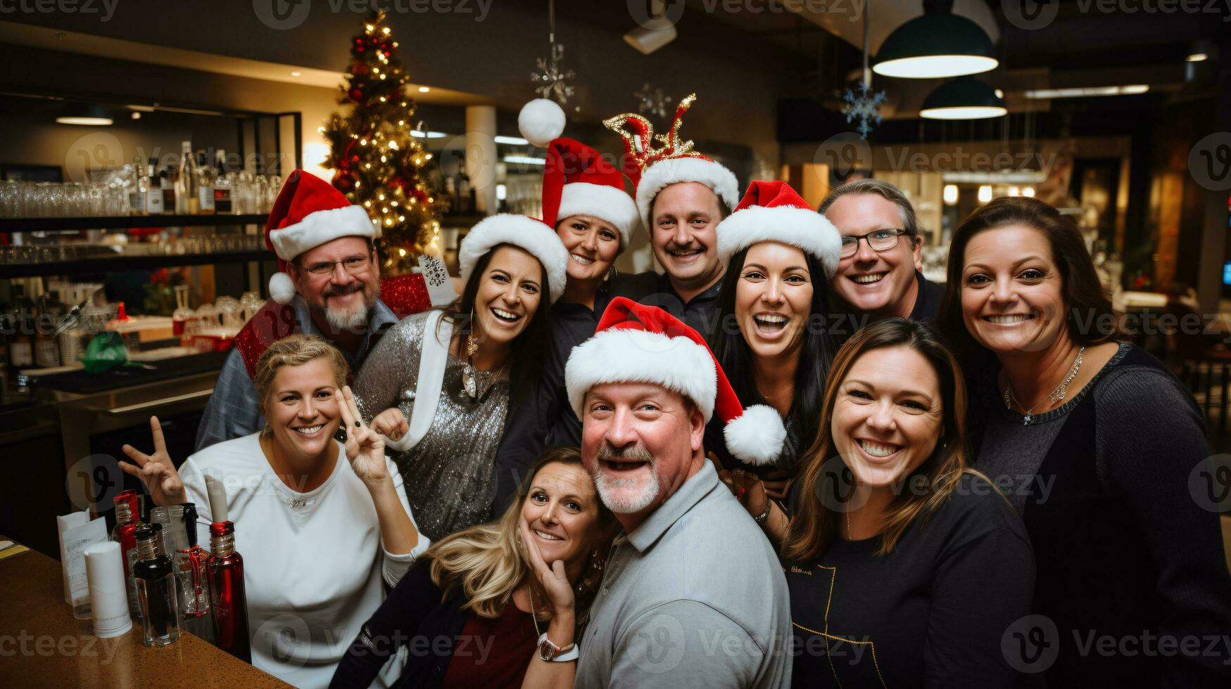 ai generativo negocio personas en Navidad oficina social reunión, reunión, fiesta foto