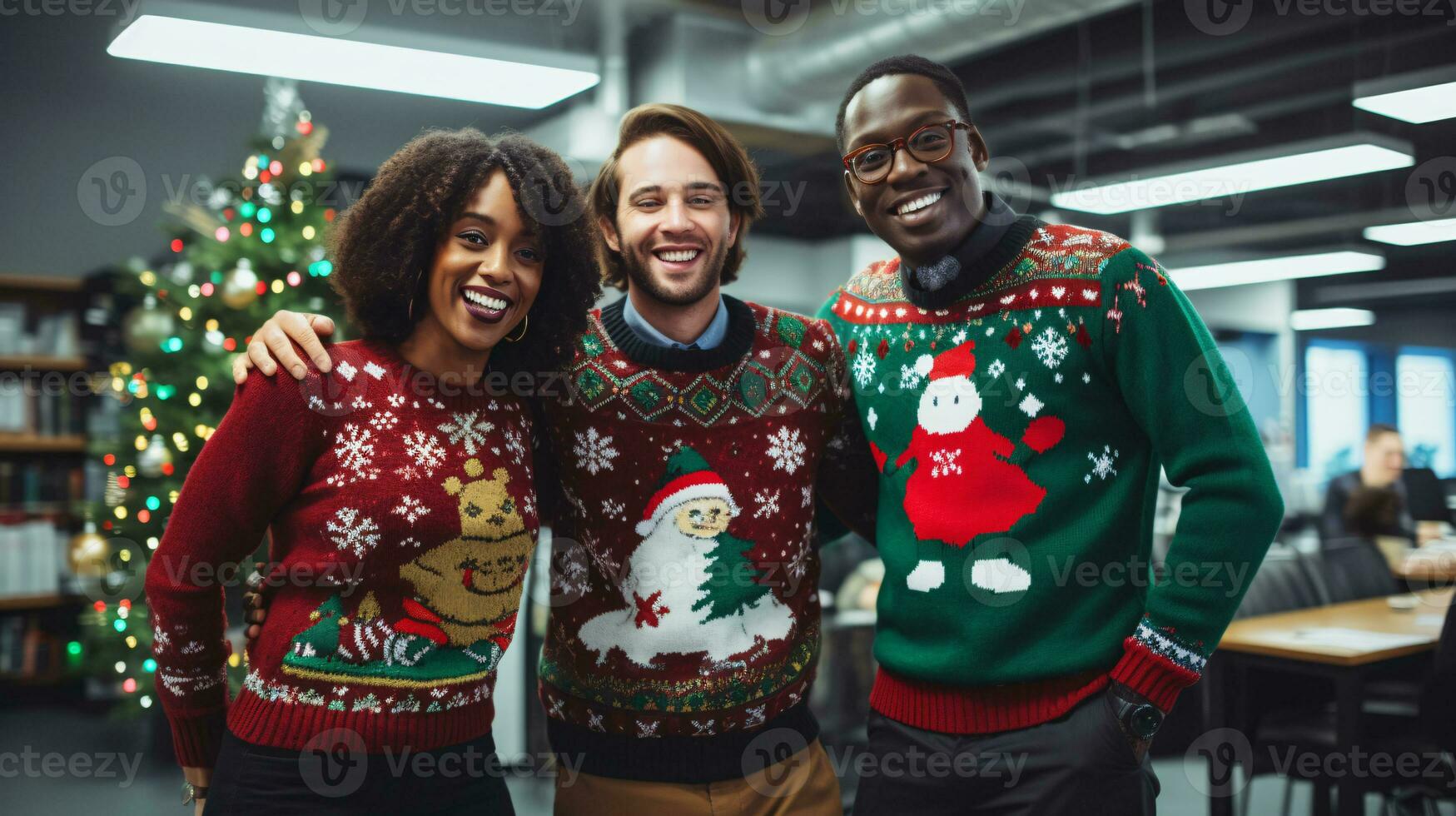 ai generativo negocio personas en Navidad oficina social reunión, reunión, fiesta foto