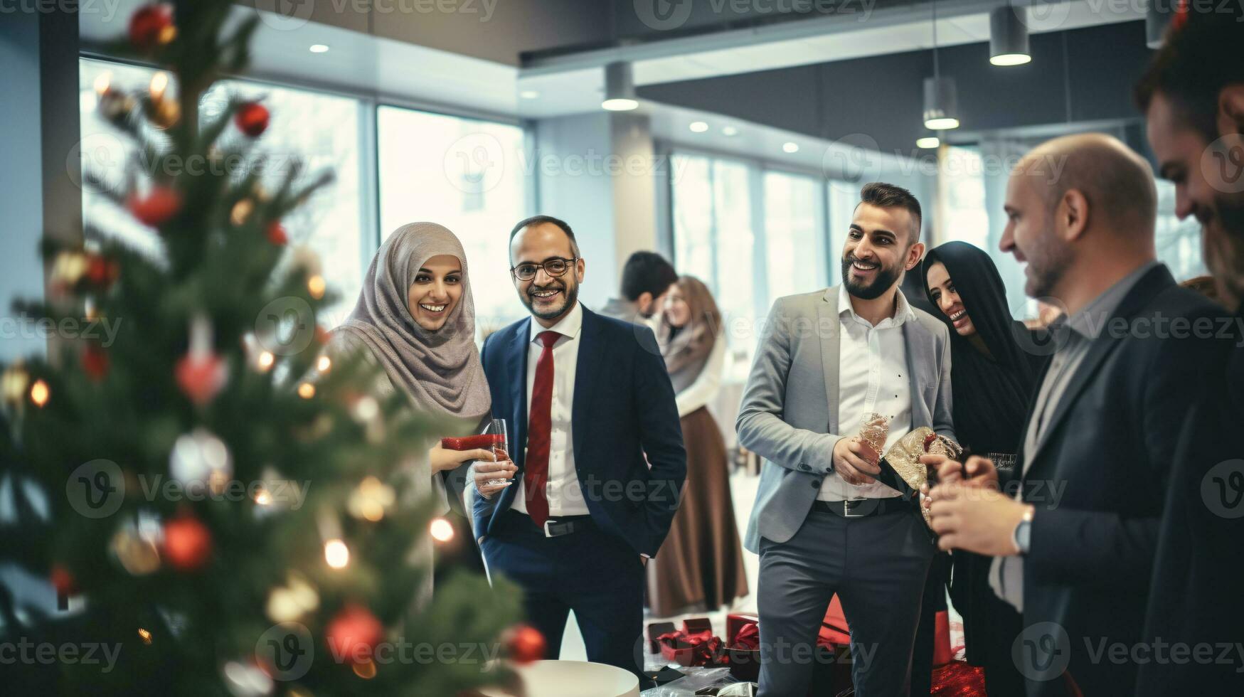 ai generativo negocio personas en Navidad oficina social reunión, reunión, fiesta foto