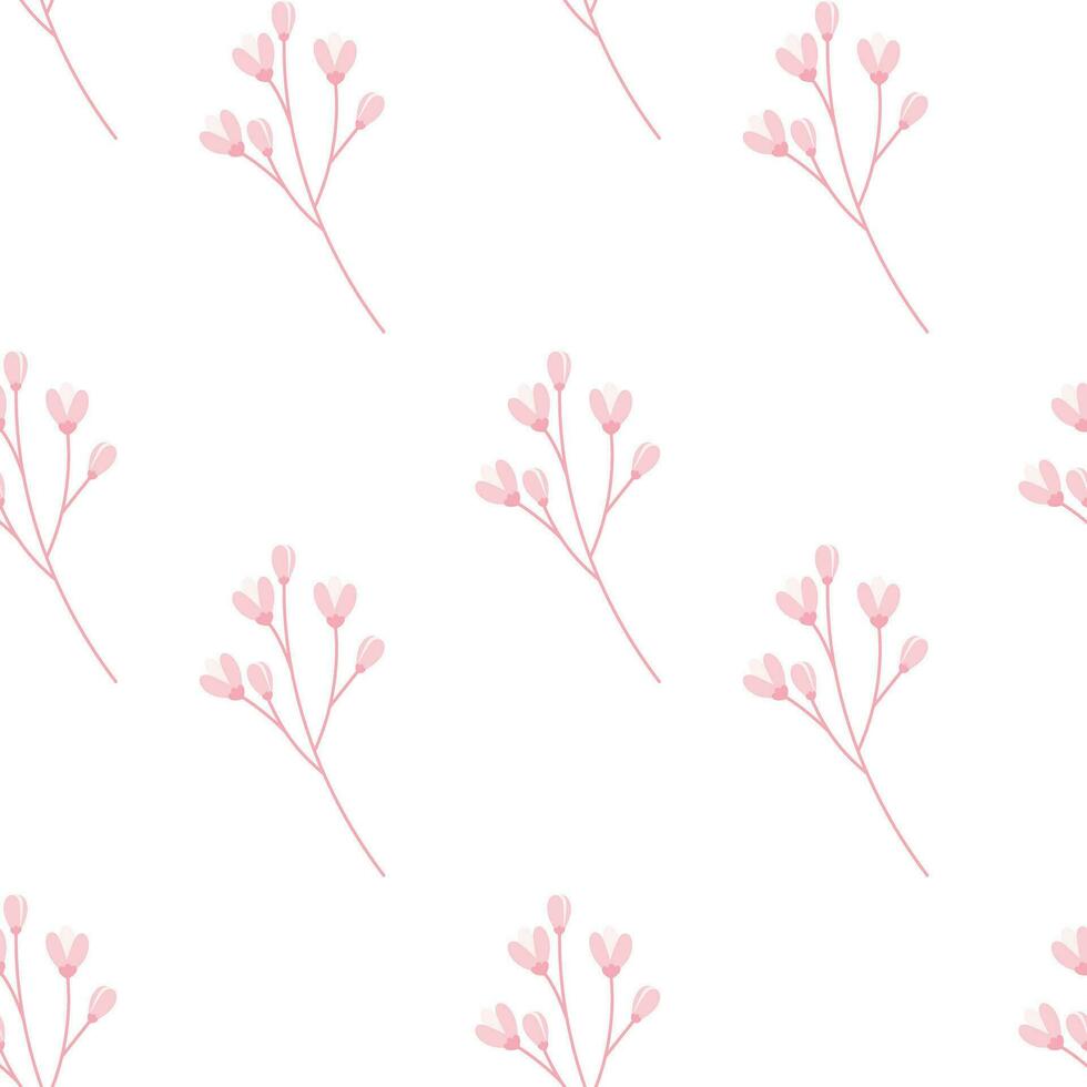 Seamless pattern of abstract flowering branches in trendy monochrome pink color. Design for wrapping vector