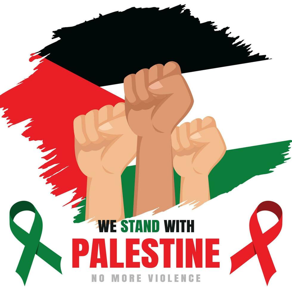 Vector rising fist hand palestine brush flag background support palestine